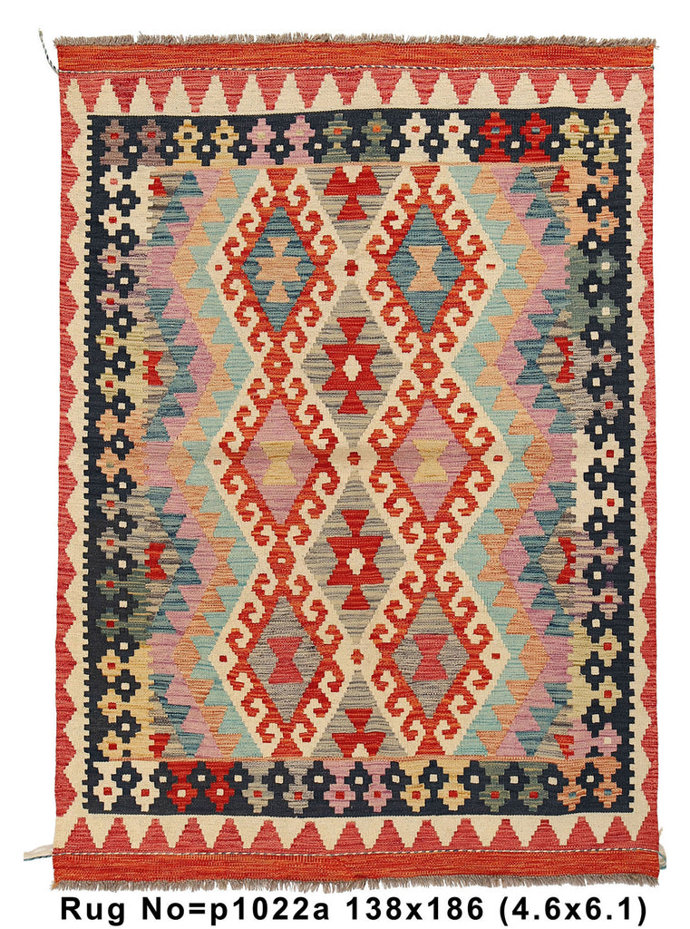 4.6 x 6.1 BLACK Flat weave Natural Wool Vegetable Kilim Handmade Rug #P1022