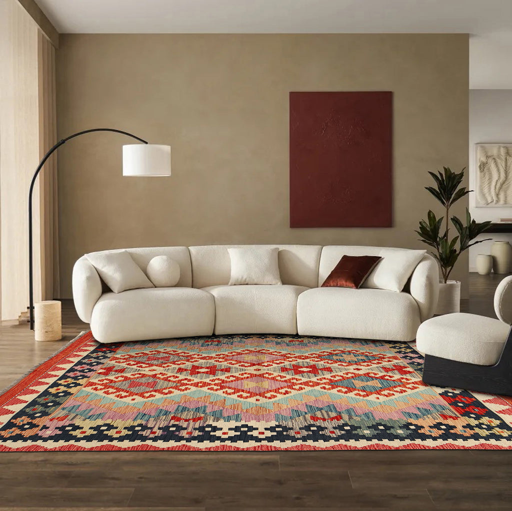 4.6 x 6.1 BLACK Flat weave Natural Wool Vegetable Kilim Handmade Rug #P1022