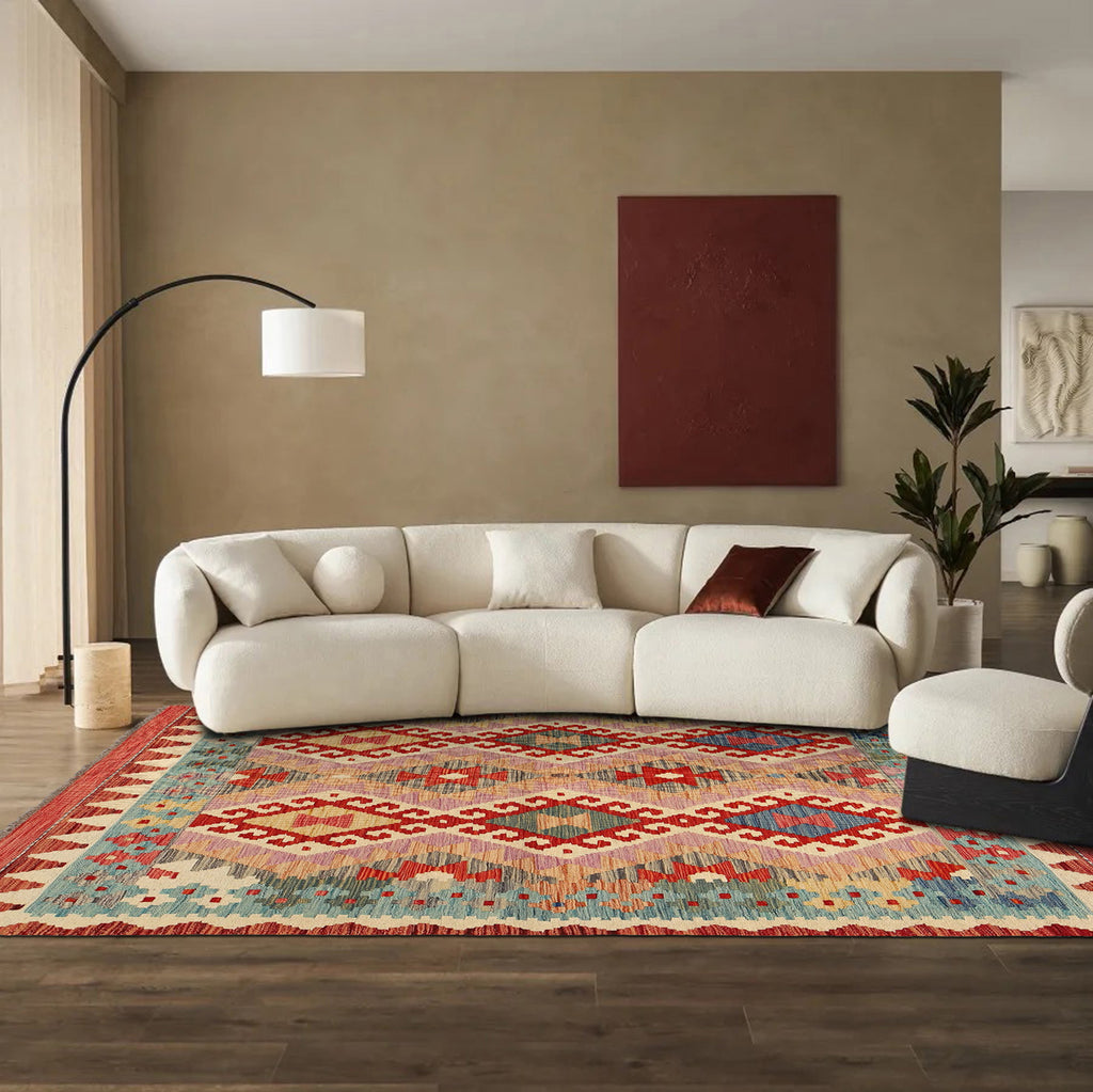 4.7 x 6 Multi Color Flat Weave Wool Vegetable Kilim Handmade Rug #P1023