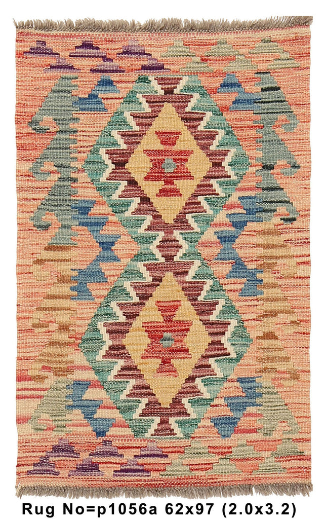 2 x 3.2 Wool Handmade Kilim Rug Vegetable Dye #P1056