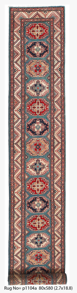 2.7 x 18.8 LONG RUNNER Handmade Kazak Wool Rug #P1104