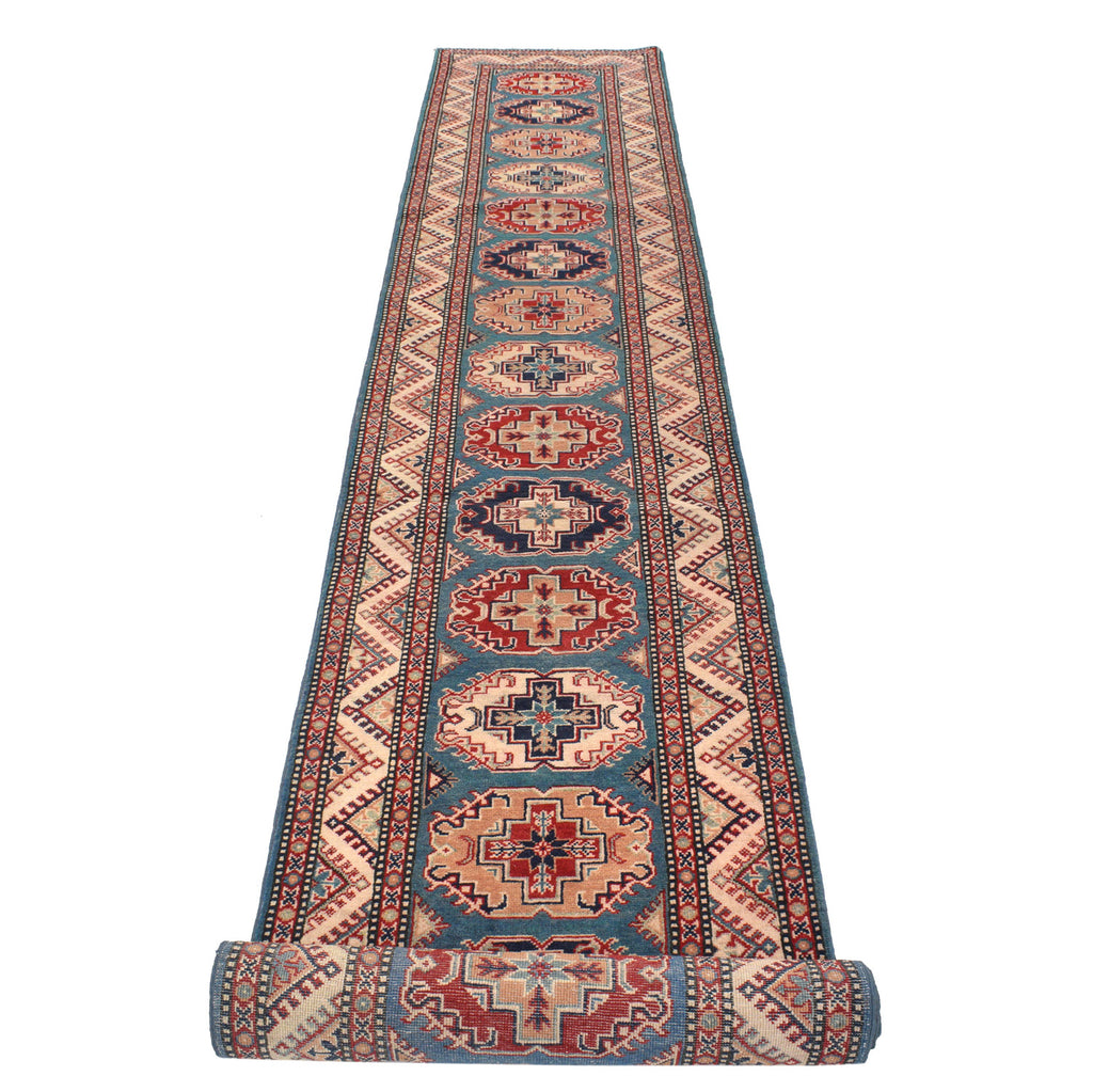 2.7 x 18.8 LONG RUNNER Handmade Kazak Wool Rug #P1104