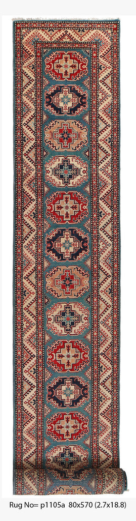 2.7 x 18.8 Handmade Wool Genuine Kazak Rug #P1105