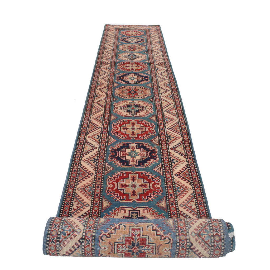 2.7 x 18.8 Handmade Wool Genuine Kazak Rug #P1105