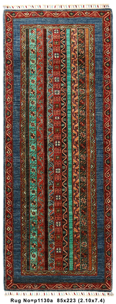 2.9 x 7.4 Kazak Runner Handmade Silky Fine Wool MULTI-COLOR #P1130