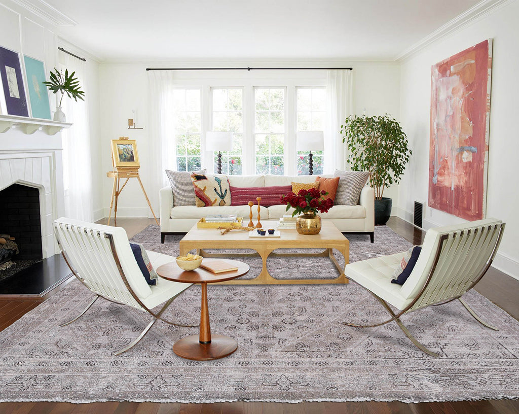 6 x 9 Vintage Rug Low Pile Faded Soft Gray Brown #P-1192