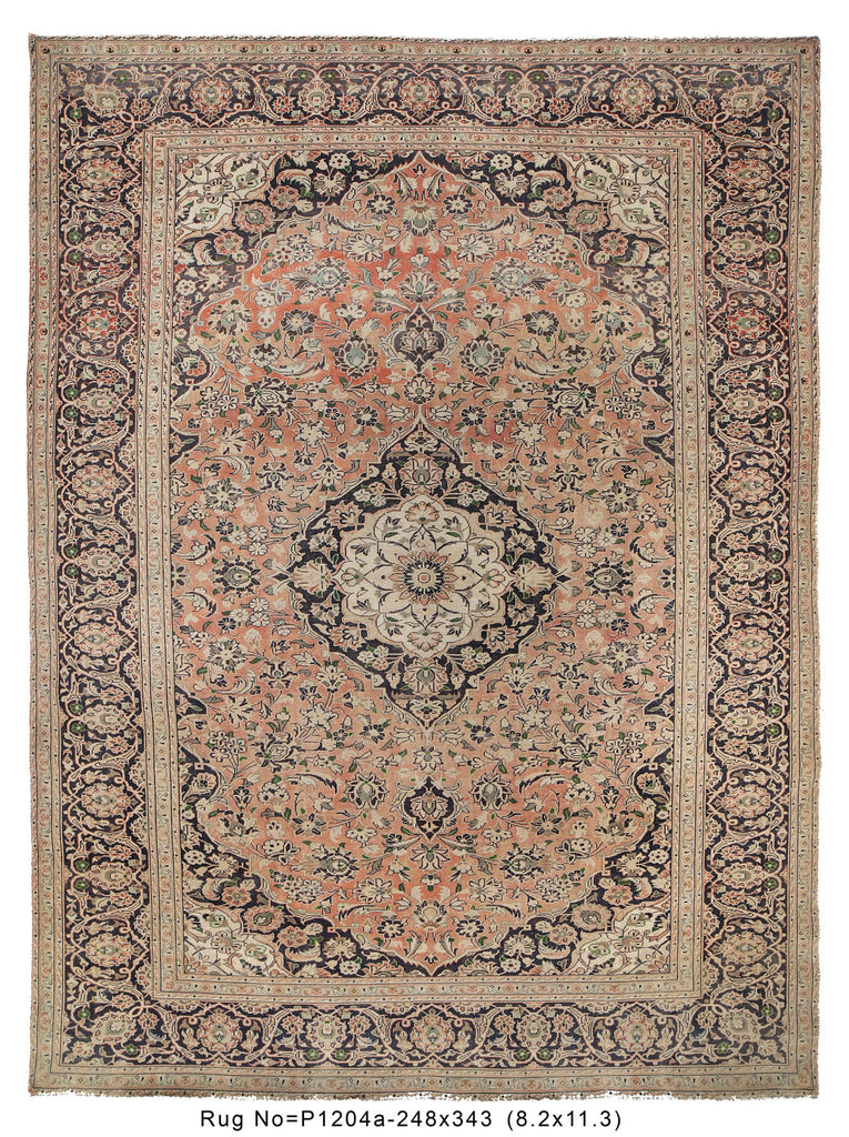 8.2 x 11.3 OLD Persian Kashan Semi-Antique Rug SOFT CORAL #P-1204