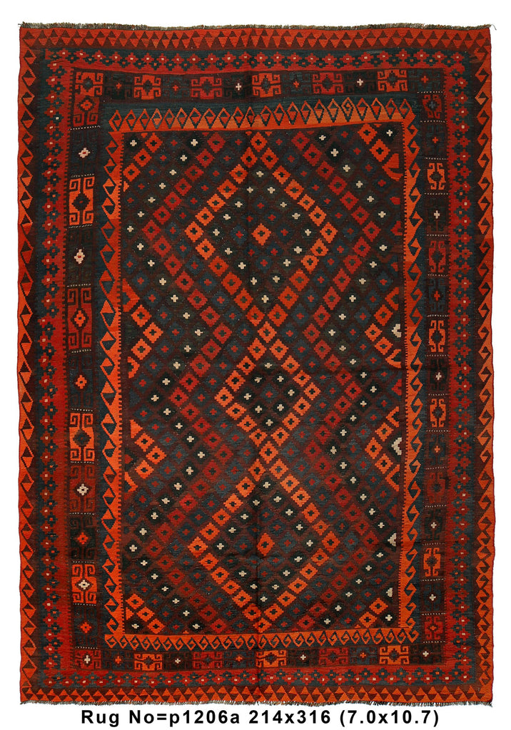 7 x 10.4 Old KILIM Afghan Handmade Wool GEOMETRIC #P1206