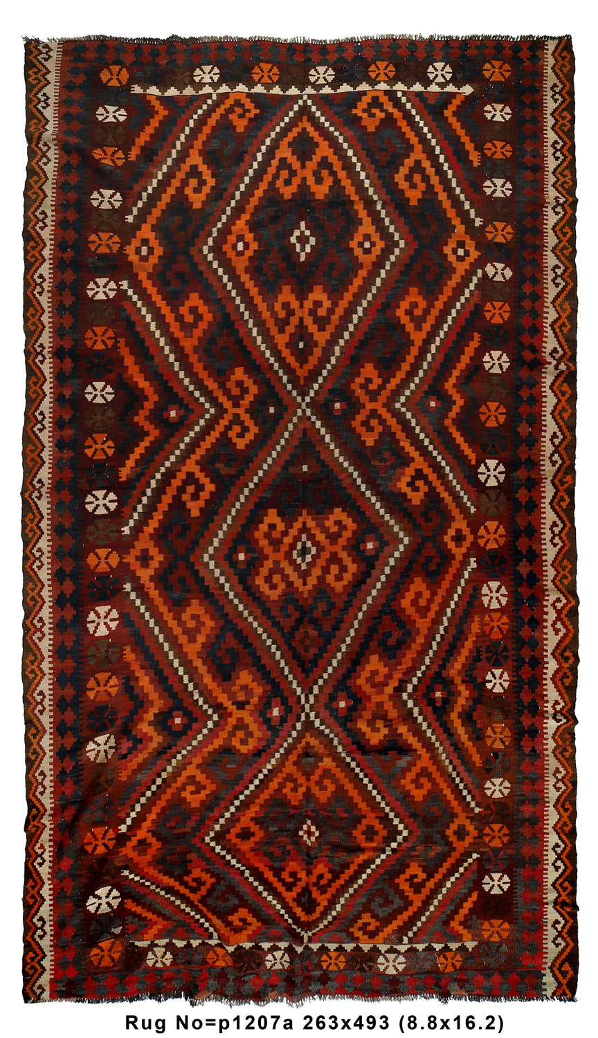 7' x 8' Semi-Antique KILIM Rug Wool Handmade Autumn Colors #P1213
