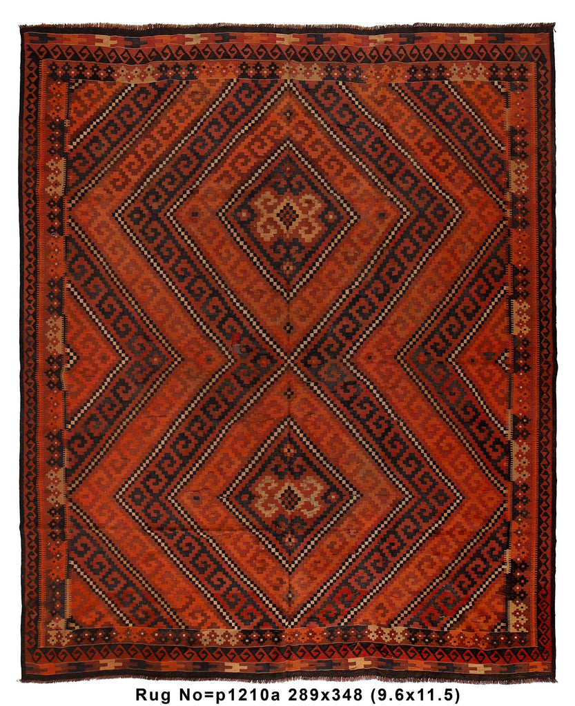 9.6 x 11.5 Handmade kilim Wool Rug Semi-Antique #P1210