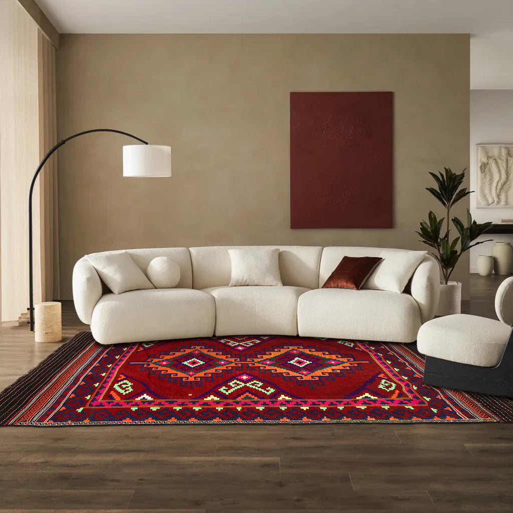 4.9 x 7.4 Beautiful Tribal geometric Kilim Rug Wool #P1214