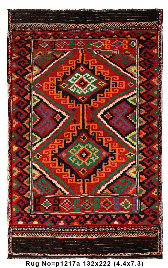 4.4 x 7.3 Semi-Antique Kilim Rug Afghan Handmade Ethnic Tribal Wool #P1217