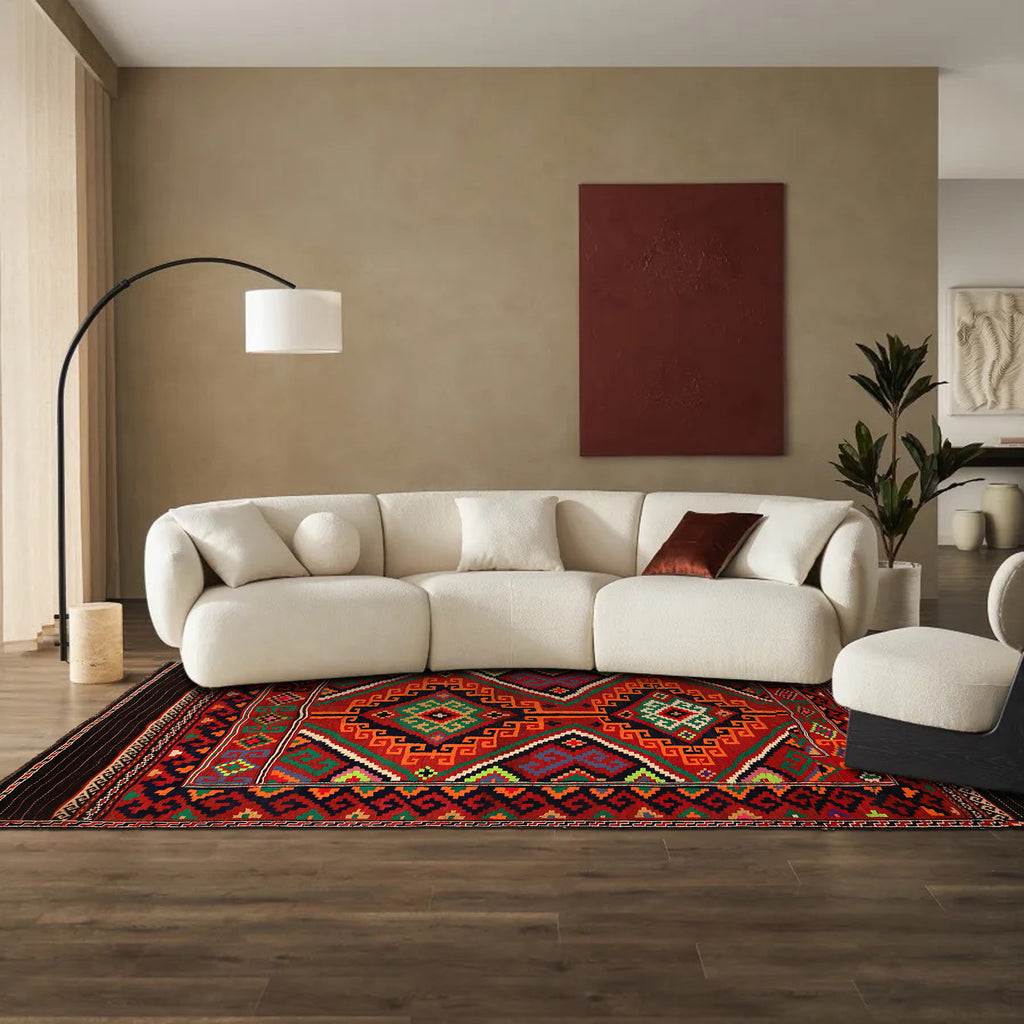 4.4 x 7.3 Semi-Antique Kilim Rug Afghan Handmade Ethnic Tribal Wool #P1217