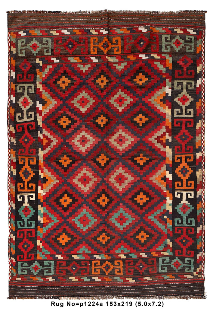 5 x 7.2 Handmade Flat weave Tribal Kilim Area Afghan Rug #P1224