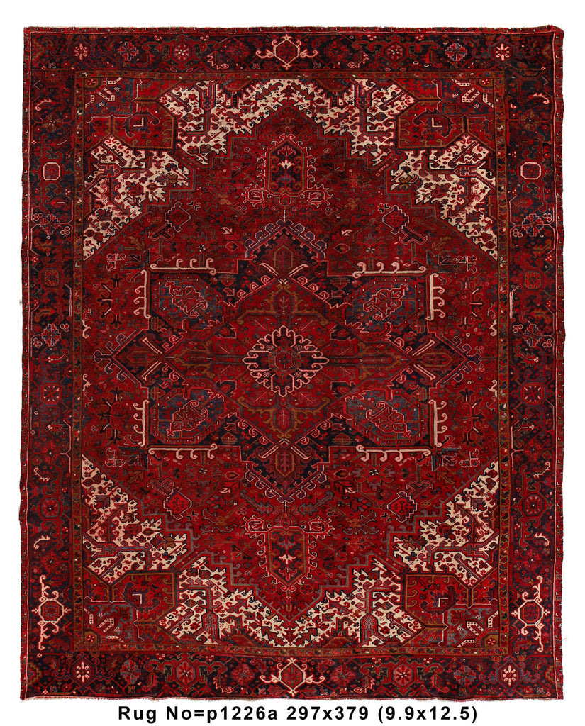 9.9 x 12.5 Authentic Persian Heriz Rug Geometic #P1226