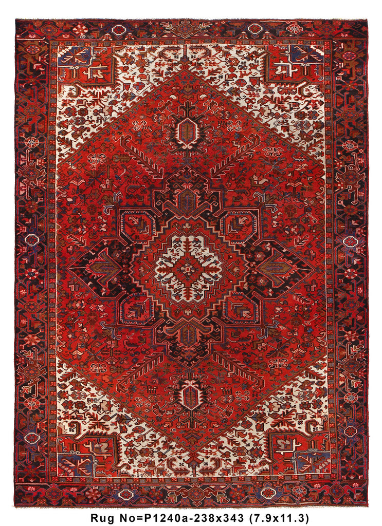 7.9 x 11.3 Persian Tribal Heriz Rug Handmade Iran #P1240