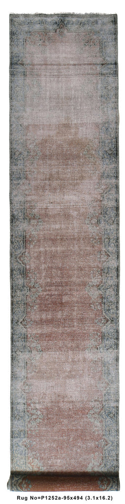 3.1 x 16.2 Feet Long Vintage Persian Runner LOW PILE FADED #P1252