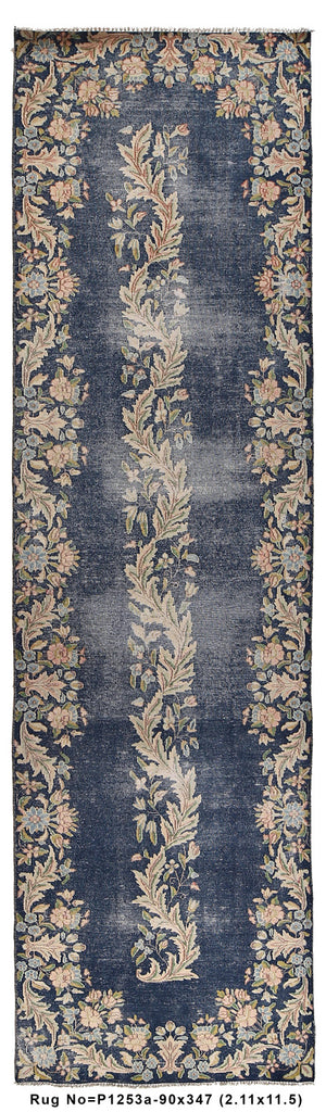 2.11 x 11.5 Vintage Persian Runner FADED BLUE #P1253