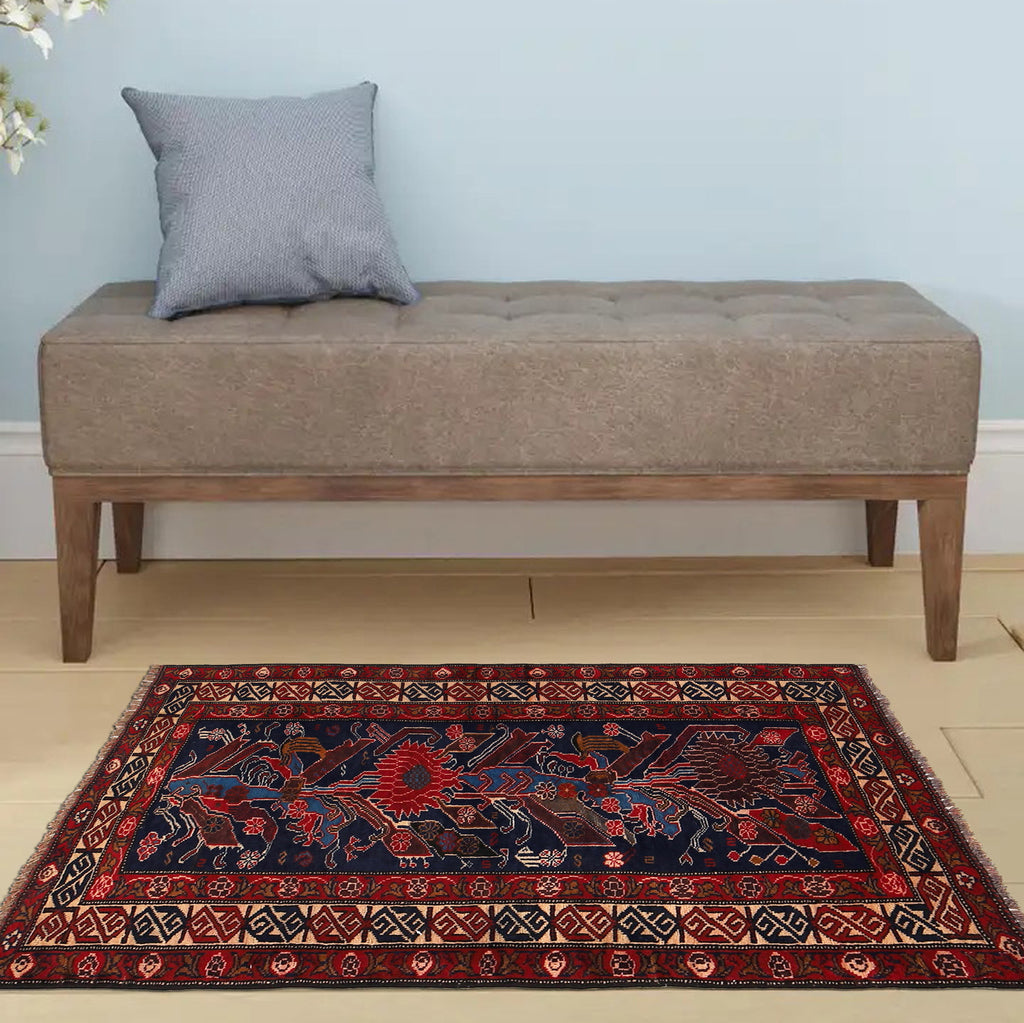 3.2 x 4.5 Handmade Wool tribal Rug Dark Blue #P1271
