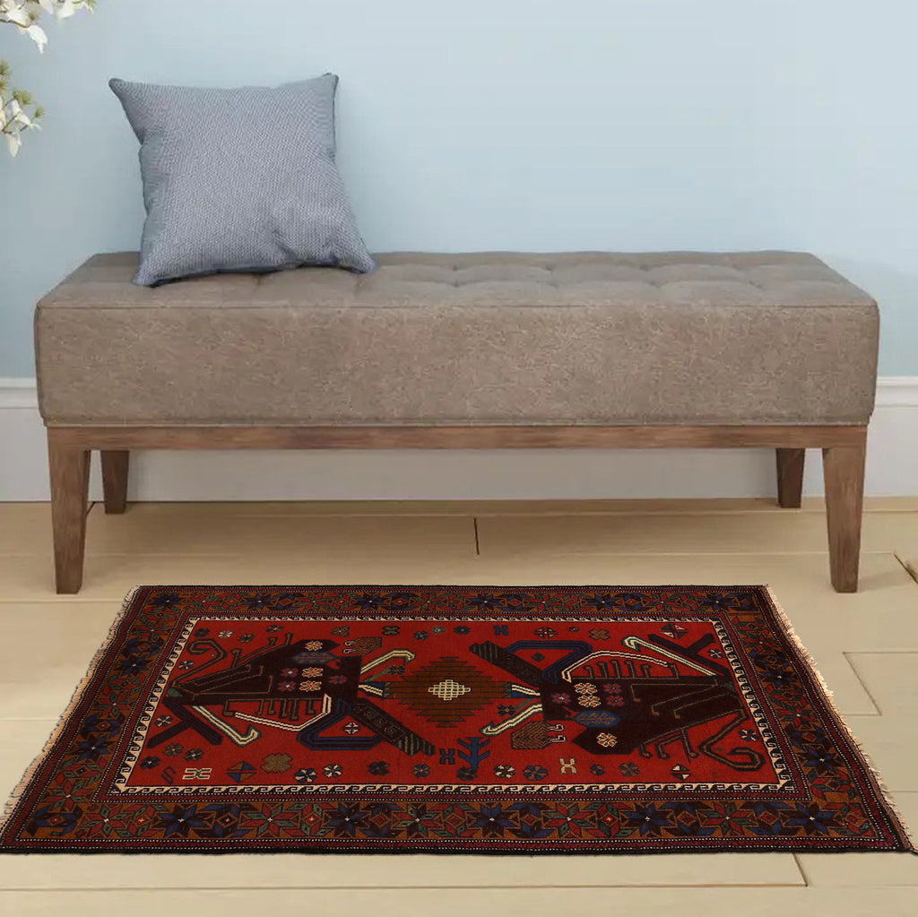 2.11 x 5.0 Afghan Baluch Handmade Wool Rug #P1275