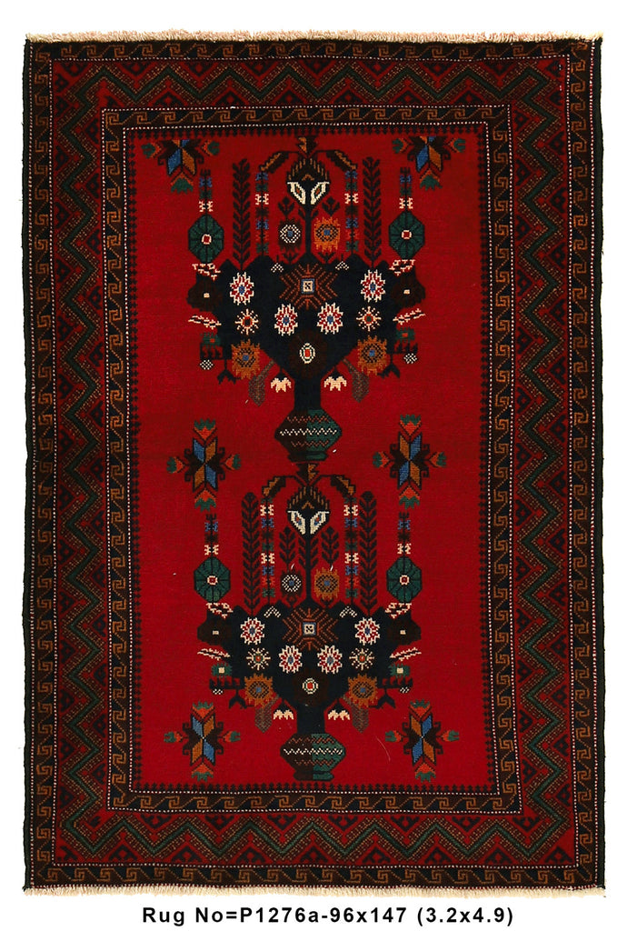 3.2 x 4.9 Tribal Wool handmade Rug RED VASE #P1276