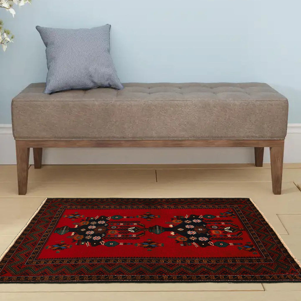 3.2 x 4.9 Tribal Wool handmade Rug RED VASE #P1276