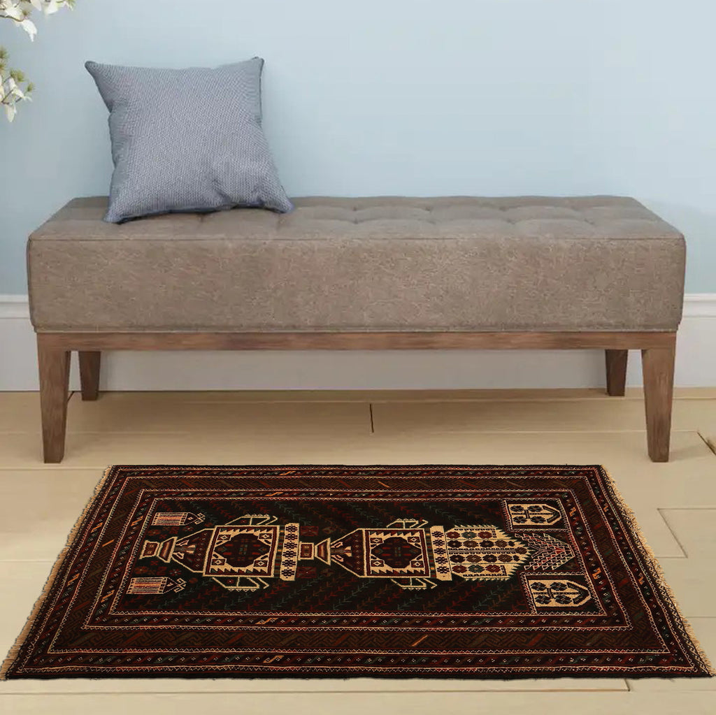 3 x 4.7 Black tribal Wool afghan Baluch Rug #P1279