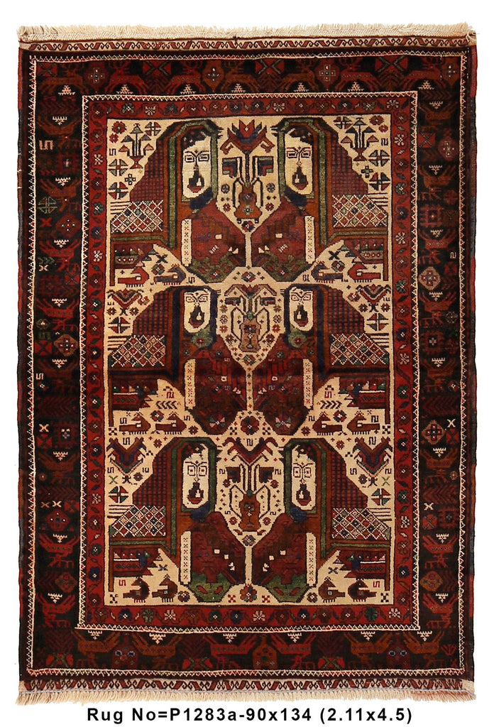 2.11 x 4.5 PICTORIAL primitive faces handmade Wool Rug #P1283