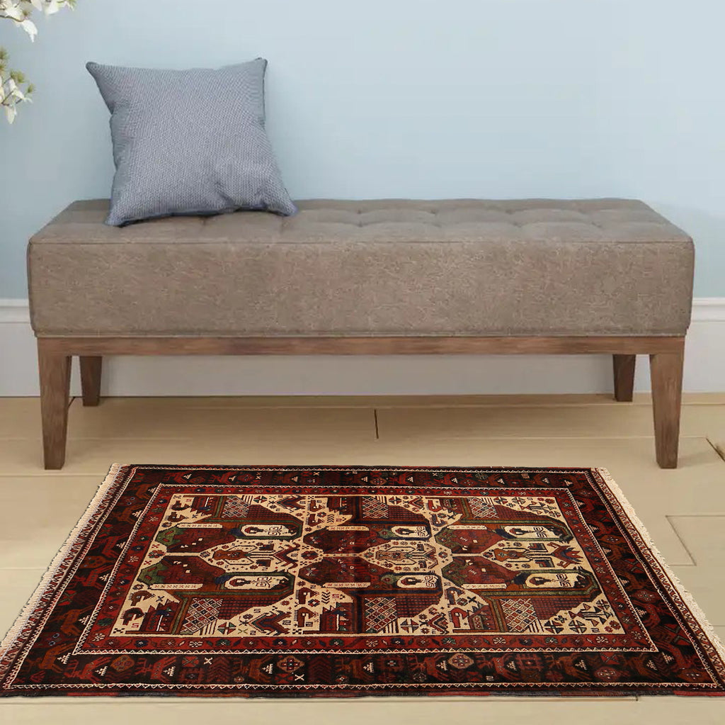 2.11 x 4.5 PICTORIAL primitive faces handmade Wool Rug #P1283