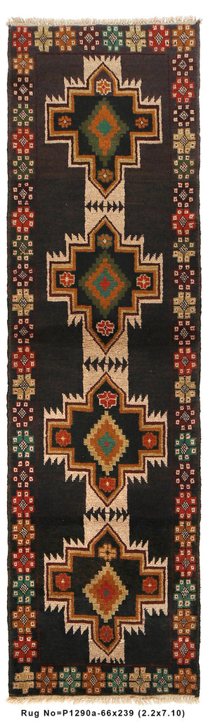 2.2 x 7.10 Narrow Runner, Afghan Handmade Wool Tribal Rug #P1290