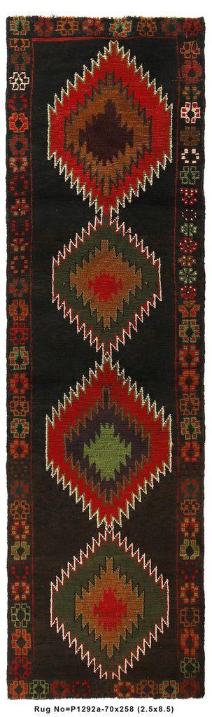 2.4 x 8.5 Afghan Tribal narrow Runner Wool Handmade #P1292