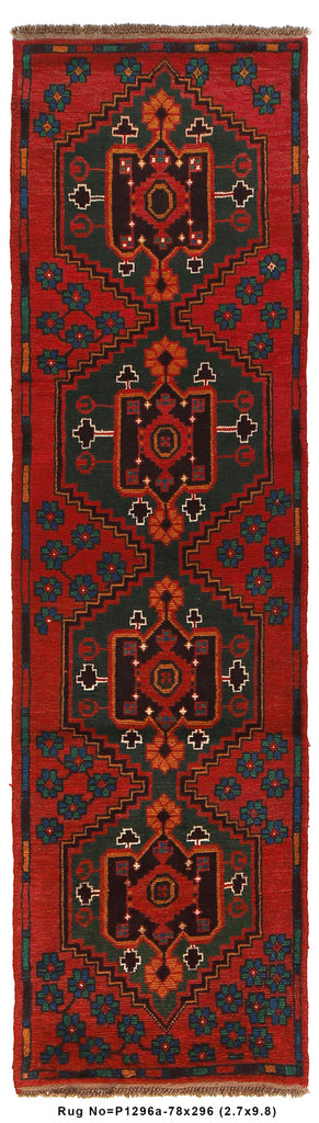 2.7 x 9.8 Handmade Afghan Runner Tribal #P1296