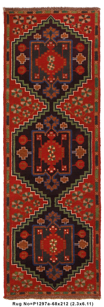 2.6 x 9.3 Afghan Wool Runner Tribal Carpet #P1297