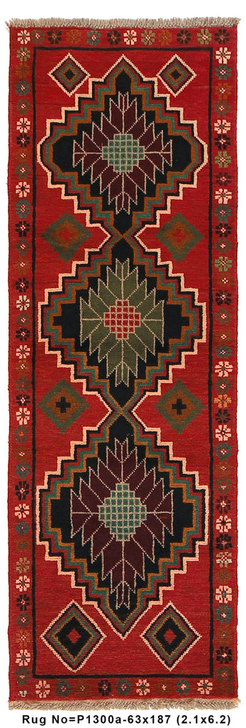 2.1 x 6.2 Short Narrow Runner Tribal Wool Handmade Afghan Carpet #P1300