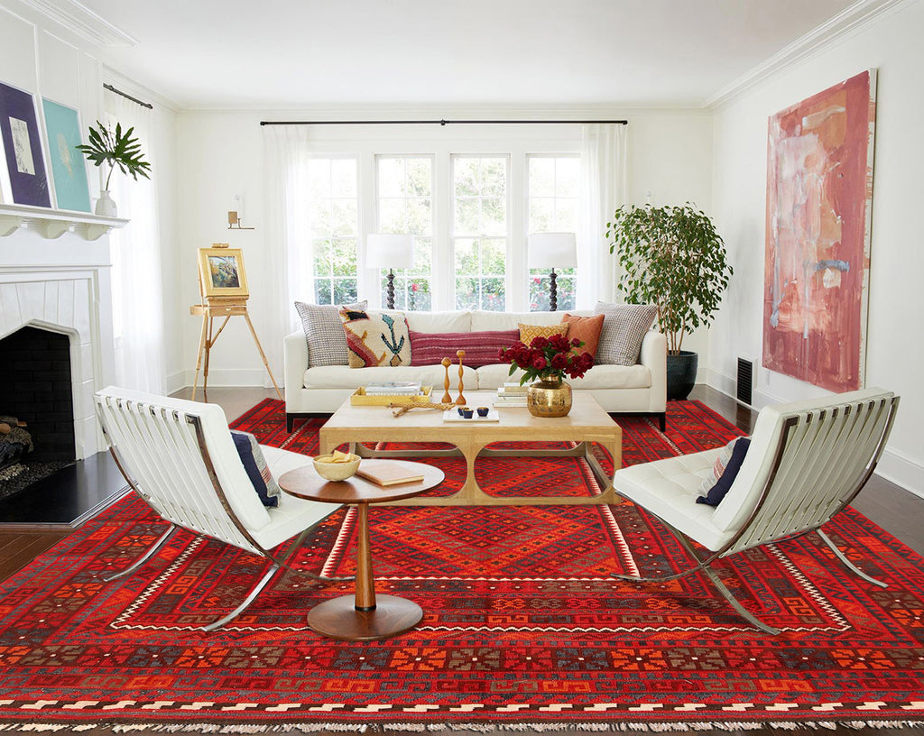 8.2 x 12.10 Afghan Old Flat Weave Kilim Wool Rug #P1425