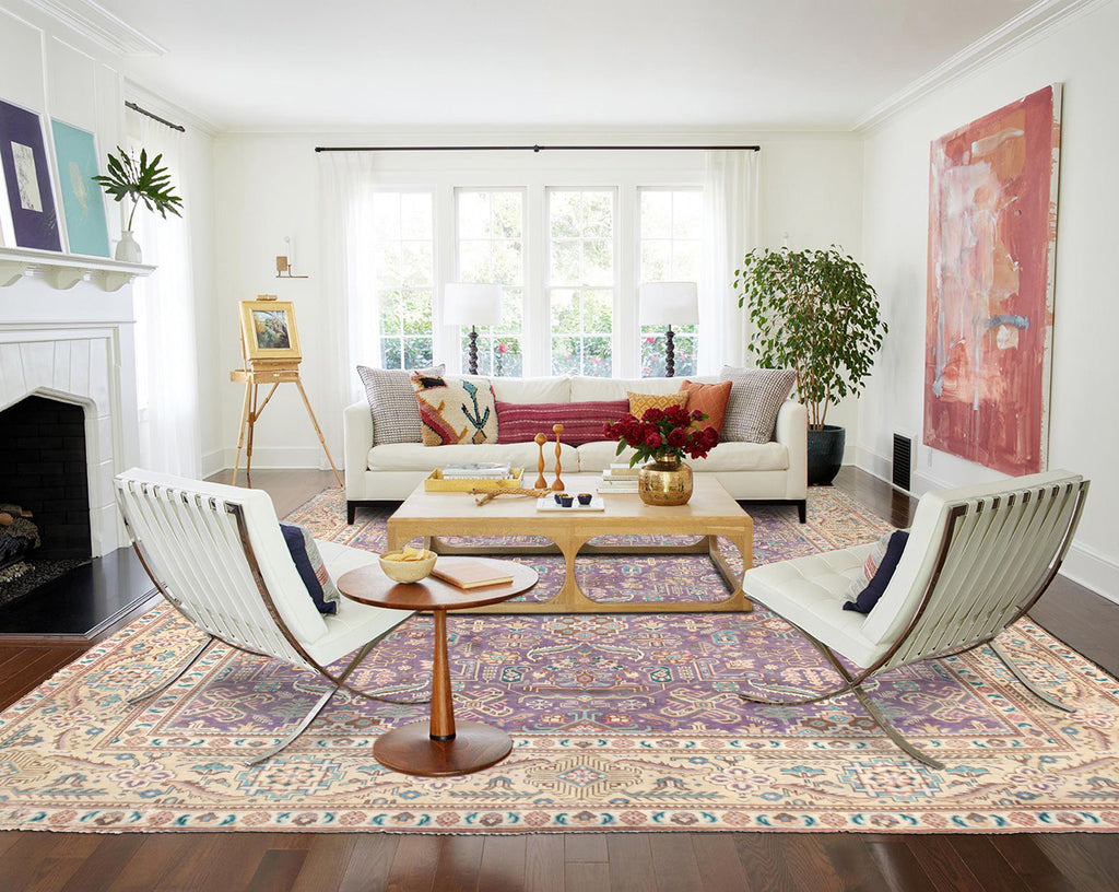 8.0 x 11.3 Purple Blue Persian Vintage Rug LOW PILE #P1439