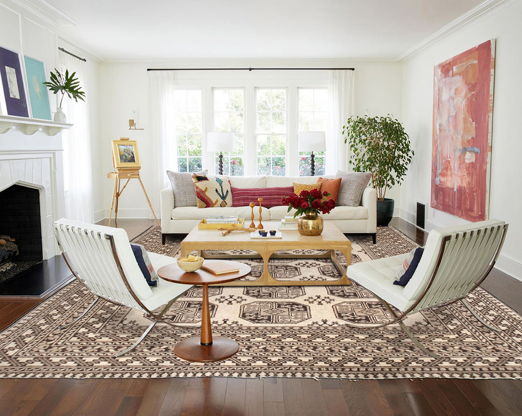 6.5 x 9.7 Authentic Turkman Bokara Wool Rug Hand-Knotted Afghan Capet NEUTRALS #P1473