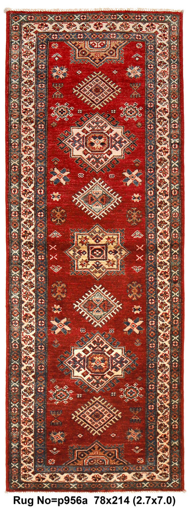 2.7 x 7 Handmade Super Kazak Runner Soft Silky Fine Wool #P956