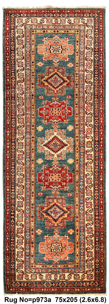 2.6 x 6.8 Runner (2.6x6.8) Handmade Super Kazak Quality Silky Wool Rug #P973