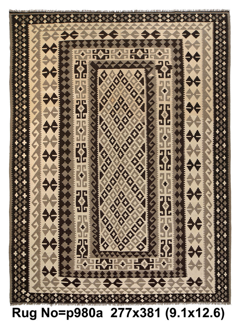 9.1 x 12.6 Modern Handmade Flat-Weave Kilim Rug #P980