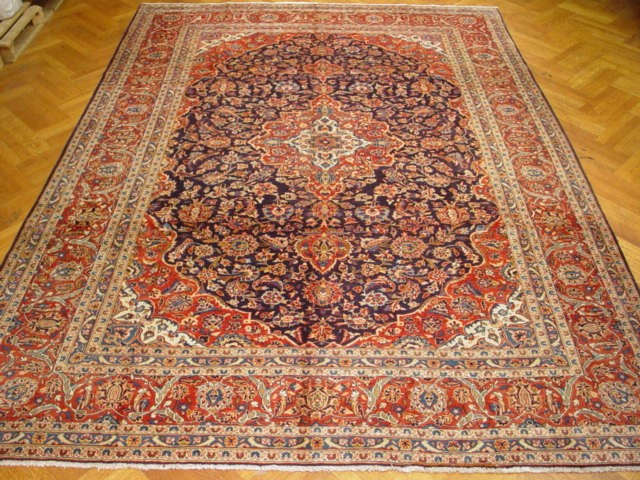 9.4 x 12.8 Hand-Knotted Authentic Persian Kashan Rug