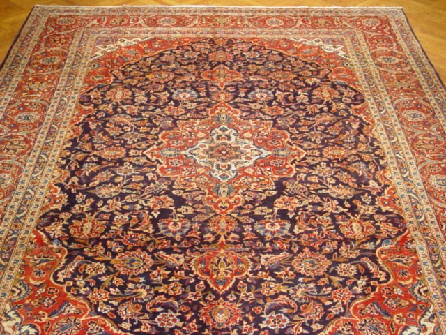 9.4 x 12.8 Hand-Knotted Authentic Persian Kashan Rug