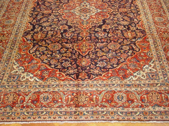 9.4 x 12.8 Hand-Knotted Authentic Persian Kashan Rug #PIX-1015