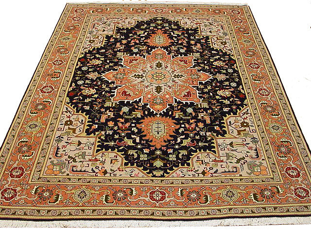 5 x 6.9 Fine Persian Tabriz Rug Wool and Silk 400 Kpsi Black Geometric #PIX-1683