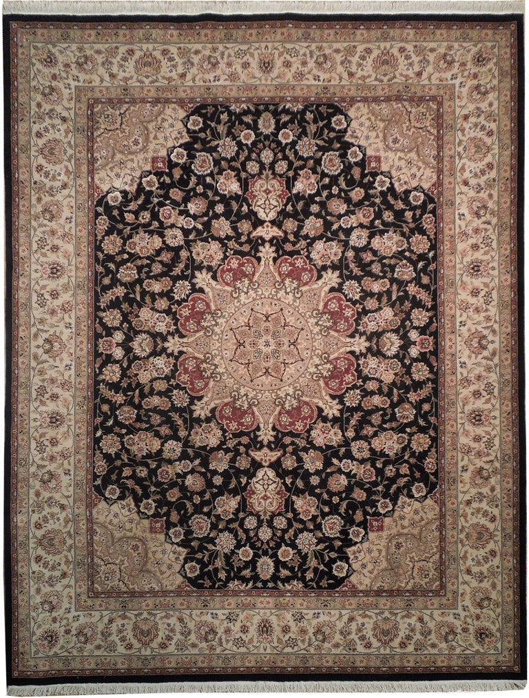 7.9 x 9.9 Tabriz Wool & Silk Fine Quality Rug BLACK #PIX-18622