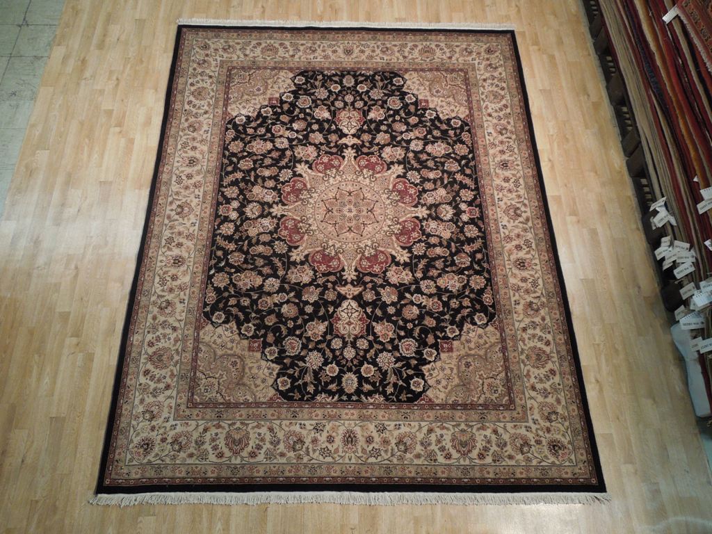 7.9 x 9.9 Tabriz Wool & Silk Fine Quality Rug BLACK #PIX-18622