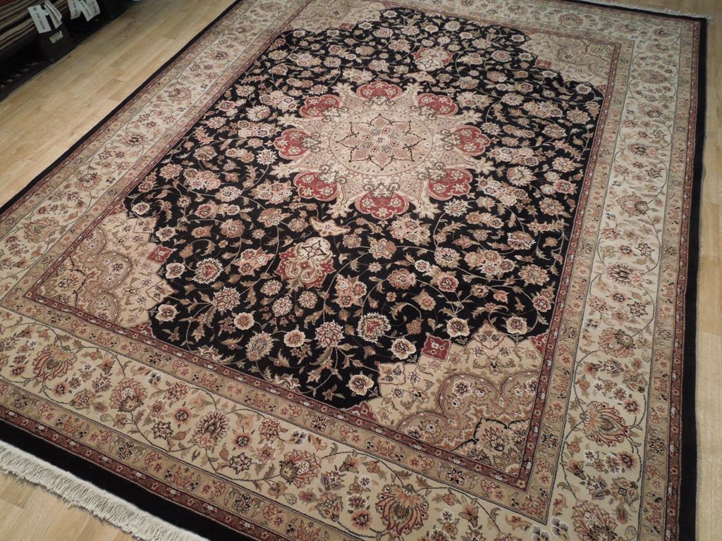 7.9 x 9.9 Tabriz Wool & Silk Fine Quality Rug BLACK #PIX-18622