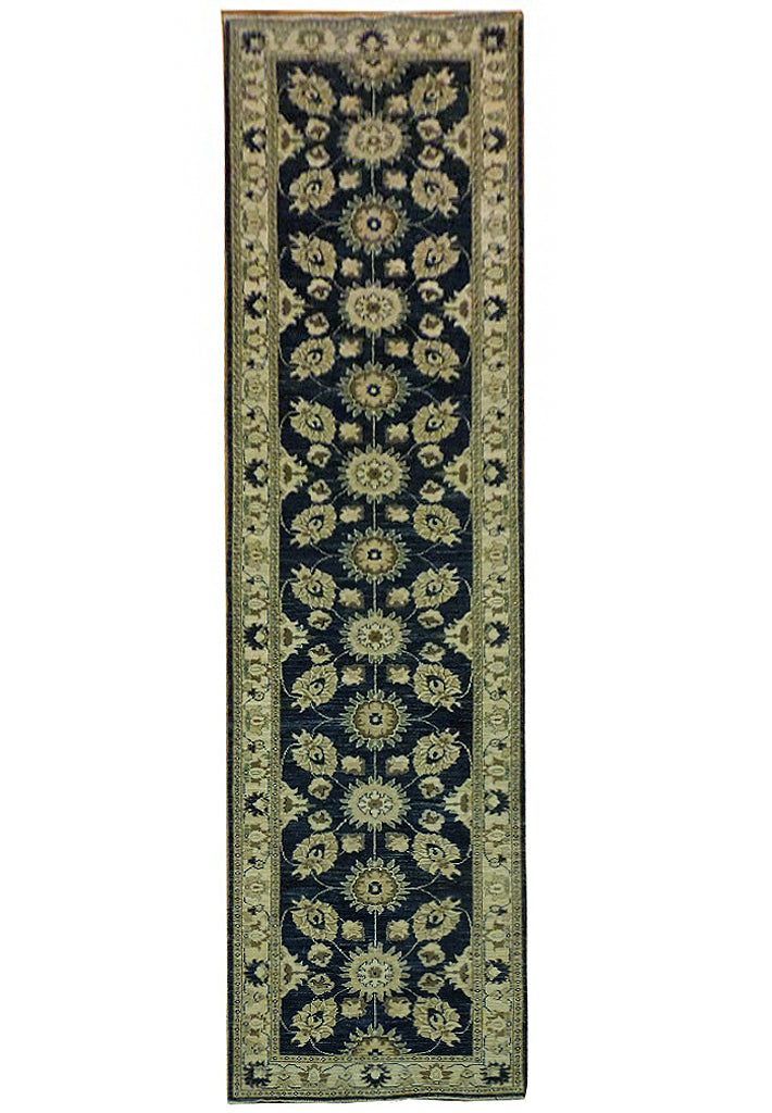 12' Feet Runner Natural Ghazni Wool Ziglar Chobi Royal BLUE #PIX-19976