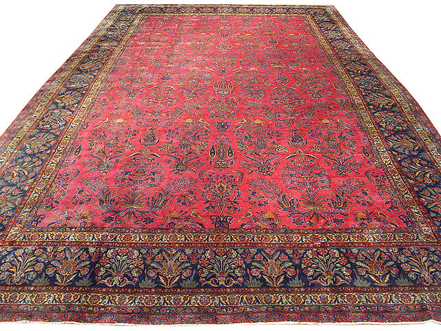 12.9 x 21  Antique Authentic Persian Kashan Sarouk Rug 1930's Real Handmade Iran Mahagony #PIX-259