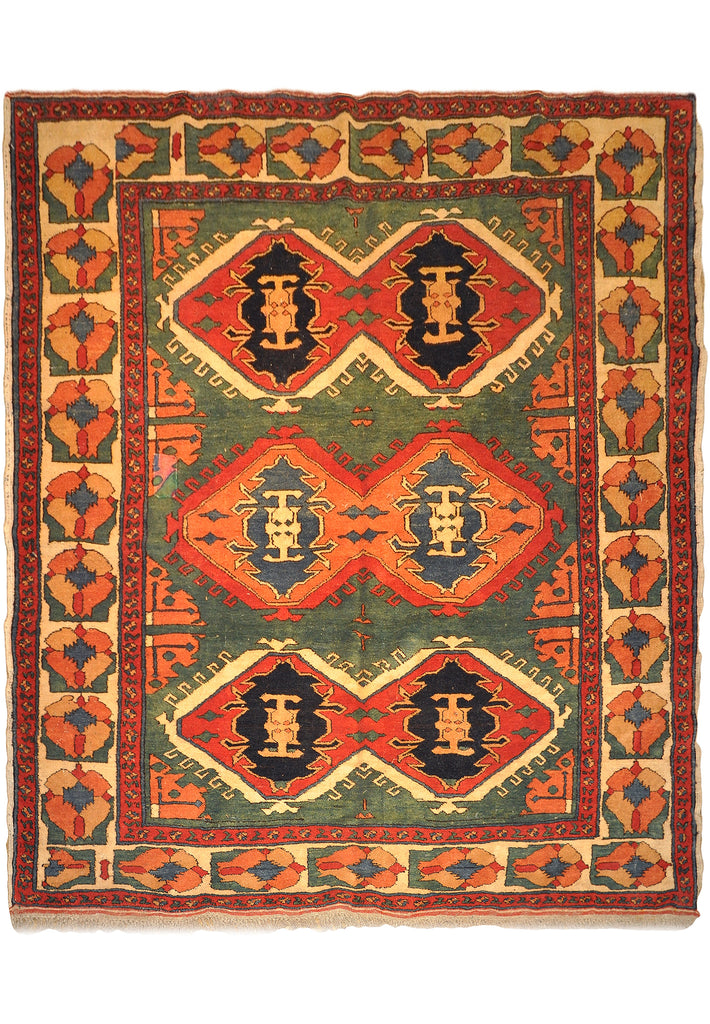 6 x 6.5 Square Hand-Knotted Afghan Kazak Rug